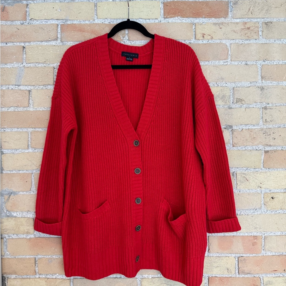 Sanctuary Red Ribbed Button-Front Cardigan